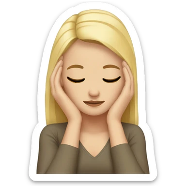 Blonde girl with headache hands on head  sticker