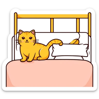 Golden cat on bed sticker