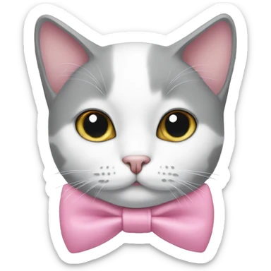Gray & White Cat with pink bowtie sticker
