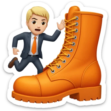 Giant orange boot stepping on an office worker  sticker