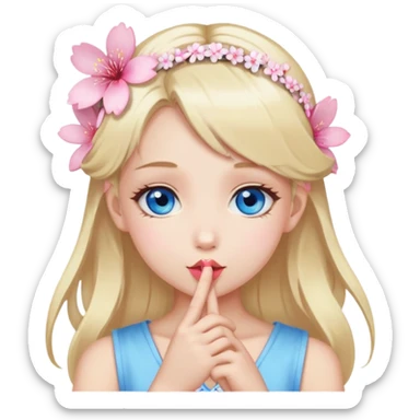 Girl with blond hair and sakura accessories on her hair have blue eyes beautiful finish and she sending lovely kisses  sticker