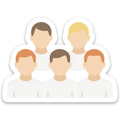 group of 6 men, all with white skin tone, all wearing white shirts, standing together sticker
