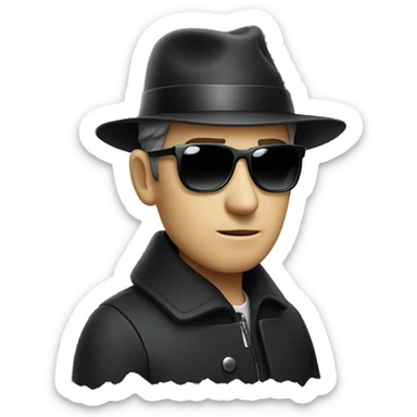 suspicious man with black hat and a coat sunglasses  sticker