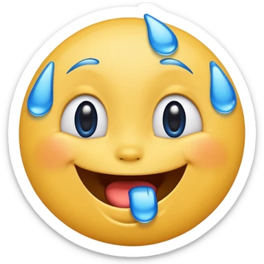 Emoji, yellow round laughing face, blue tears of joy on it  sticker