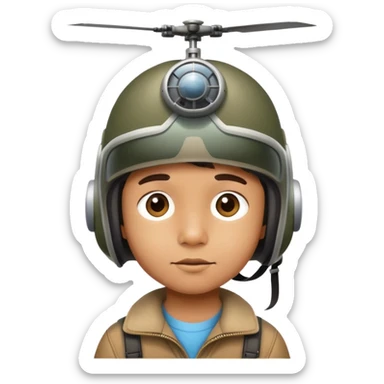 Short kid wearing helicopter hat sticker
