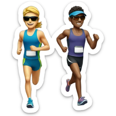 two runners running with cap a light Running backpack and a pair of sunglasses sticker