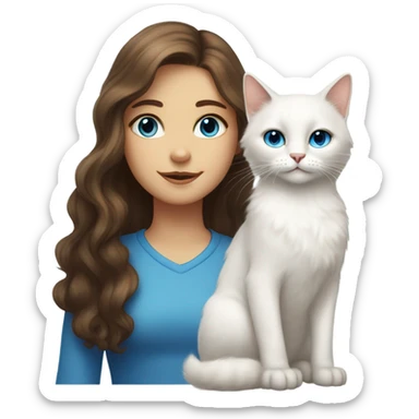 white cat with girl brown hair sticker