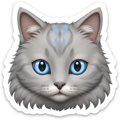 a gray cat with blue eyes on its FOREHEAD sticker
