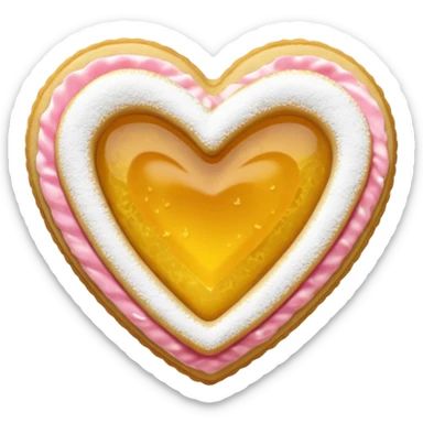 Realistic shortbread cookie in the shape of a heart with color of lemon jelly middle filling and sprinkled powder sugar on top. sticker