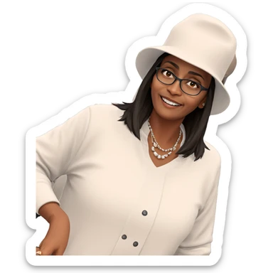 smiling girl in white hat sticker