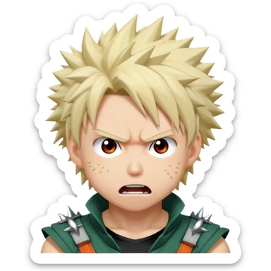 Bakugo Katsuki from My Hero Academia with spiky blonde hair and angry expression sticker