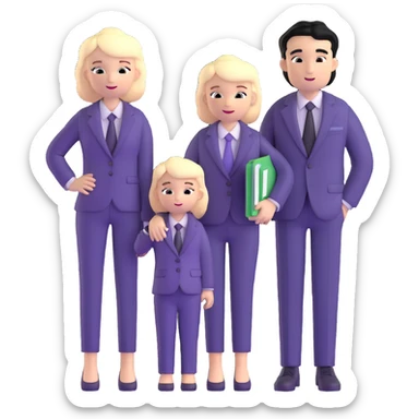 The Parr family from Incredibles in civilian clothes - Bob in business suit, Helen in casual clothes, Violet teen with black hair, Dash blonde boy, baby Jack-Jack sticker
