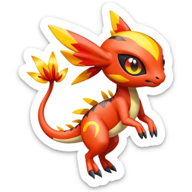 Splash-patterned emotional sparky sparky boom boom painful Meloetta-Guilmon-Salandit-Celebi-Pokémon-Fakémon-fusion-hybrid-creature sticker