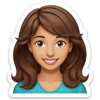 30 yr old middle eastern woman wavy brown hair side bangs big smile tanned skin brown eyes sticker