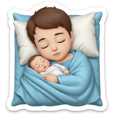 Sleeping Baby boy with brown hair, white skin, sleeping with blanket and pillows sticker
