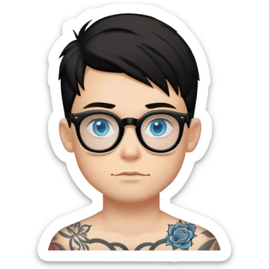 Blue eyed boy with black glasses and tattoos  saying now allowed sticker