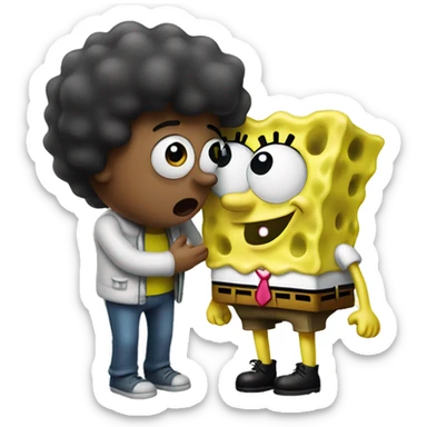 Spongebob receiving a kiss sticker