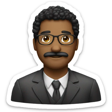 Homem negro com bigode, cabelo branco, calvo, usa óculos, sorrindo sticker