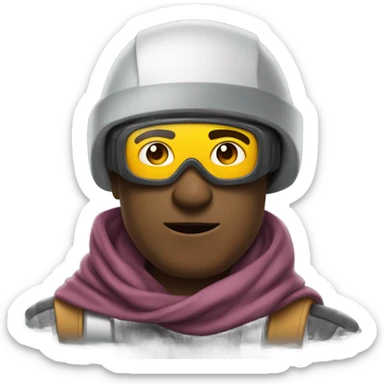 Man with goggles, scarf & helmet sticker