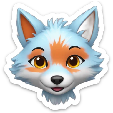 Lightblue Furry fox with orange ears and pink eyes smiling  sticker
