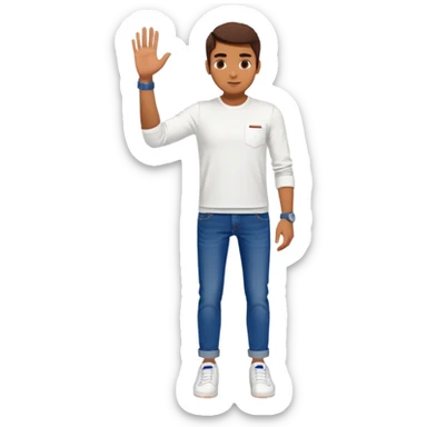 Human wearing white shoes and white shirt and blue jeans and wearing a navy blue SuperDry mark watch on his left hand sticker