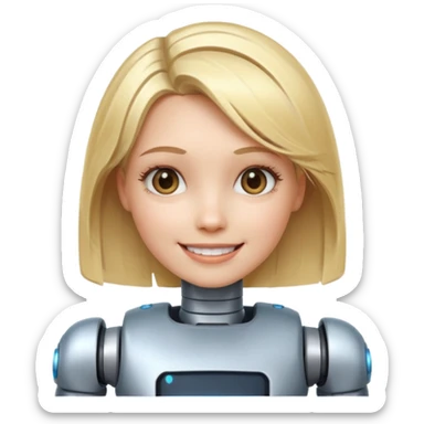 robotic smiling girl with blond hair sticker