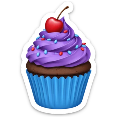 Chocolate Cupcake: blue cream, purple paper, sprinkles with cherry on top  sticker
