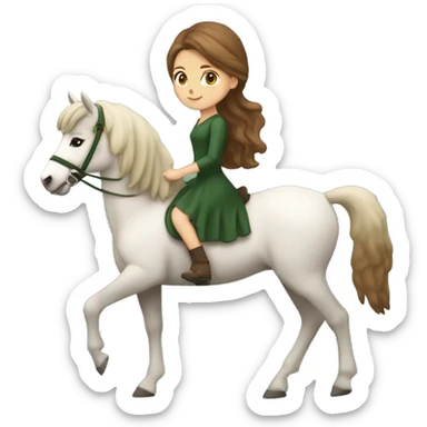 White girl with brown hair and a beautiful forest green dress riding a cute Haflinger  sticker
