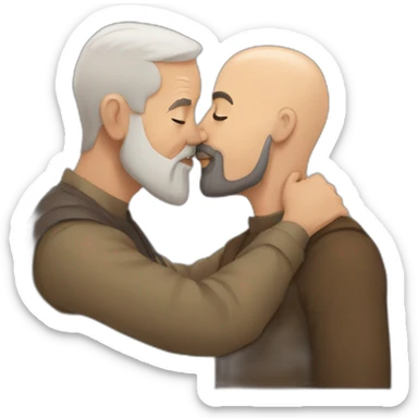 older bald European bearded  man kissing bald brown older Arab bearded  man sticker