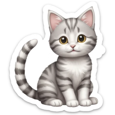Cute soft gray and white tabby baby kitten stretching  sticker