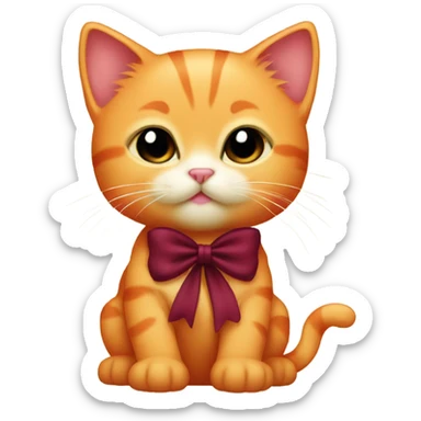 Baby orange kitty with a coquette burgundy bow sticker