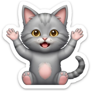 Standing Gray kitten with arms up meowing  sticker