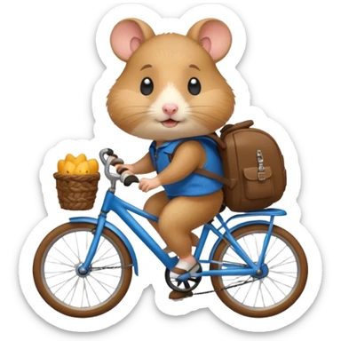 A hamster is riding a bicycle and wearing a backpack. sticker