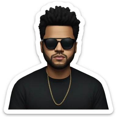 the weeknd in a black t-shirt, with a relaxed face and Apple Vision Pro augmented reality glasses over his eyes sticker
