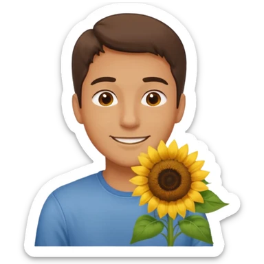 Man smelling sunflower with gentle smile, half body sticker