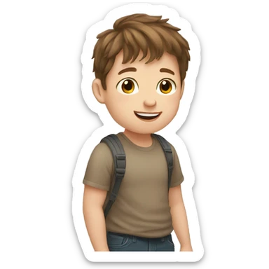 Down syndrome boy brown hair waving sticker