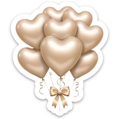 pearl-colored bow and 6 beige  metallic aesthetic heart-shaped balloons sticker