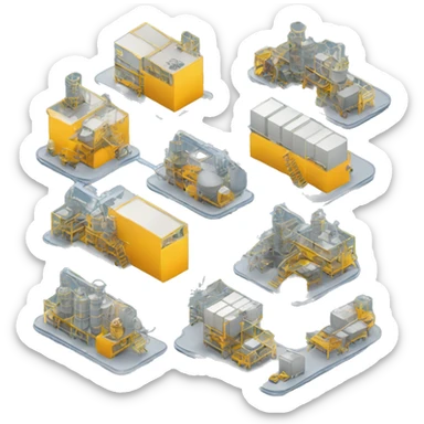 create a factory process where multiple connected things are working  sticker