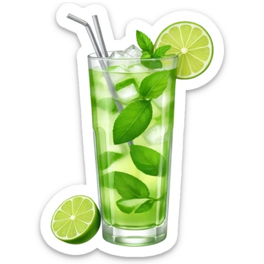 Mojito – tall glass with lime, mint leaves, and ice sticker
