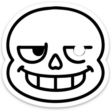 Add a glowing blue effect to one eye, keeping the Sans Undertale smirk and bold outline style. Maintain the bold black outline style and no background. sticker