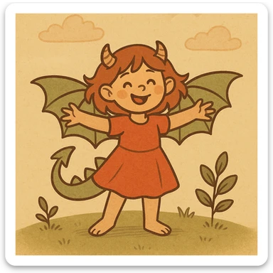 dragon girl, western cartoon style, playful expression, wings spread sticker