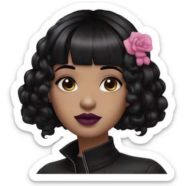 girl goth middle length black hair with pink lipstick  sticker