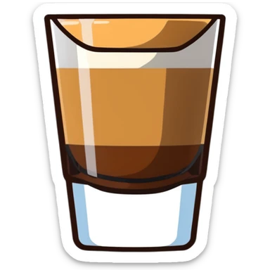 Small Gibraltar glass with cortado espresso, light brown color on top deepening to darker brown at bottom, smooth surface, no froth, clear glass showing gradient sticker