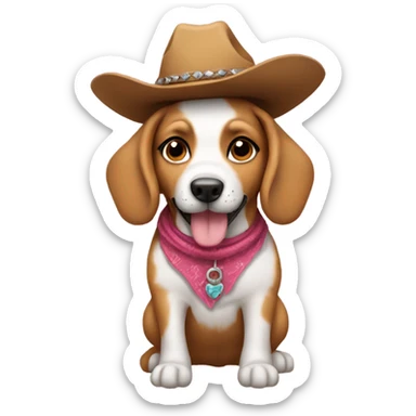 dog wearing a cowgirl hat sticker