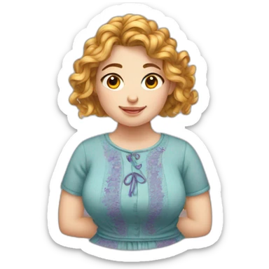 Chubby Girl with wavy hairs doing embroidery on loop sticker