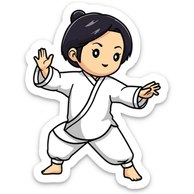 lightskin young girl with black straight hair and dark eyes, taichi, minimal background sticker