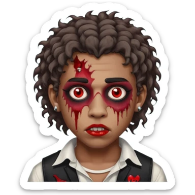 ⁹sou um garoto pardo, tenho cabelo cacheado tipo mullet e um piercing dos dois lados da boca. quero ser um zombi sticker