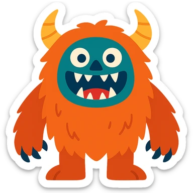 a big hairy monster with horns and sharp teeth, vibrant toon style, suitable for the animal and nature section of emojis sticker