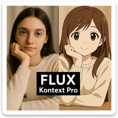 replace the logo with the text of "FLUX kontext pro" without black background just text, keep everything else same sticker