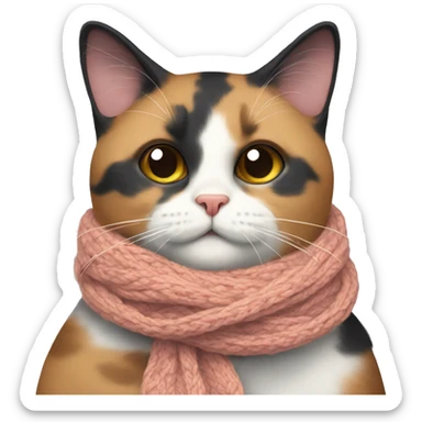 Fat Calico cat wearing a knit scarf sticker